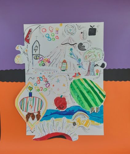 Affiche du spectacle créée à partir des dessins réalisés par les élèves©️Nirina Ralantoaritsimba